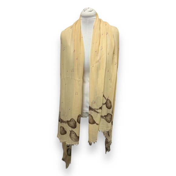 Studio Thirtysix Bird & Music Note Print Viscose Scarf Shawl 74" x 38" - Picture 8 of 11